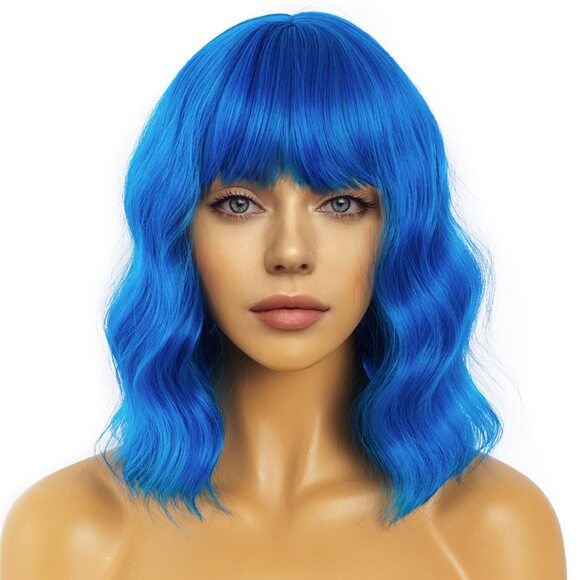 Women Blue1 Loose Wavy Wig Curly Wavy Shoulder Length Bob - Picture 1 of 2